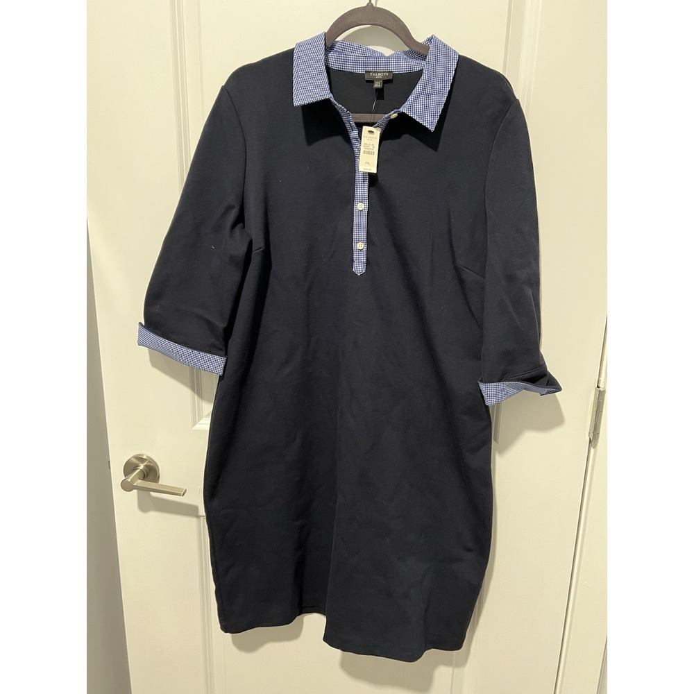 Talbots Navy Button-Down Shirt Dress with Blue Trim